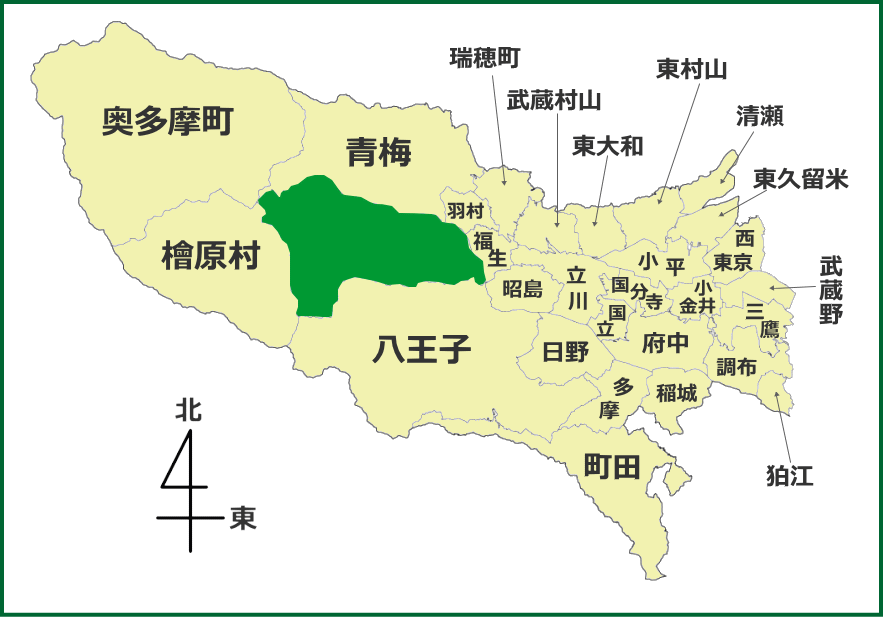 東京都におけるあきる野市の位置