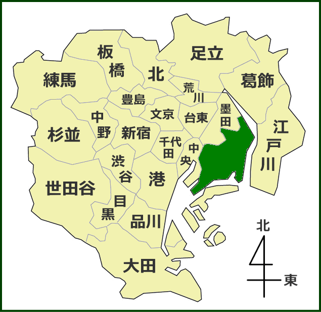 東京23区における江東区の位置