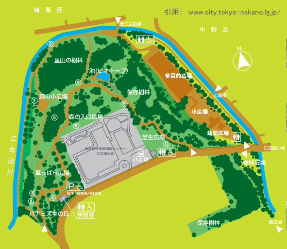 江古田の森公園の園内マップ
