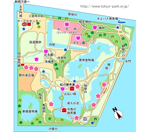 浜離宮恩賜庭園の園内マップ