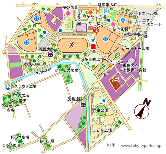 城北中央公園の園内マップ