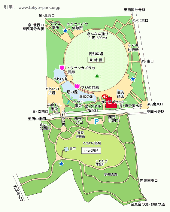 武蔵国分寺公園の園内マップ