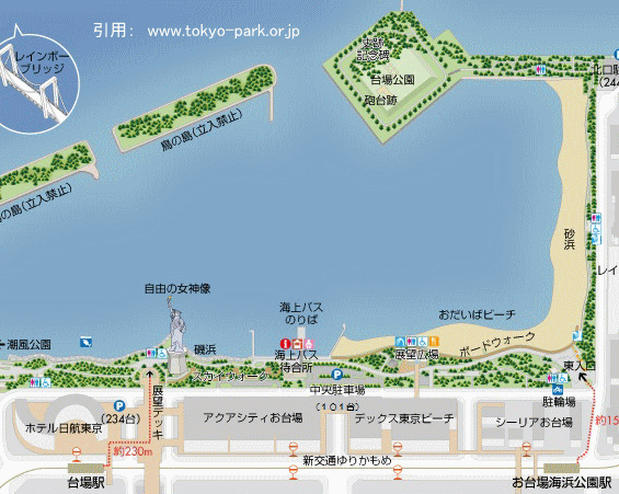 お台場海浜公園の園内マップ