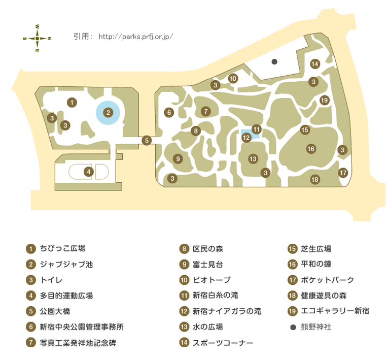 新宿中央公園の園内マップ