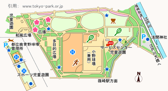 篠崎公園の園内マップ